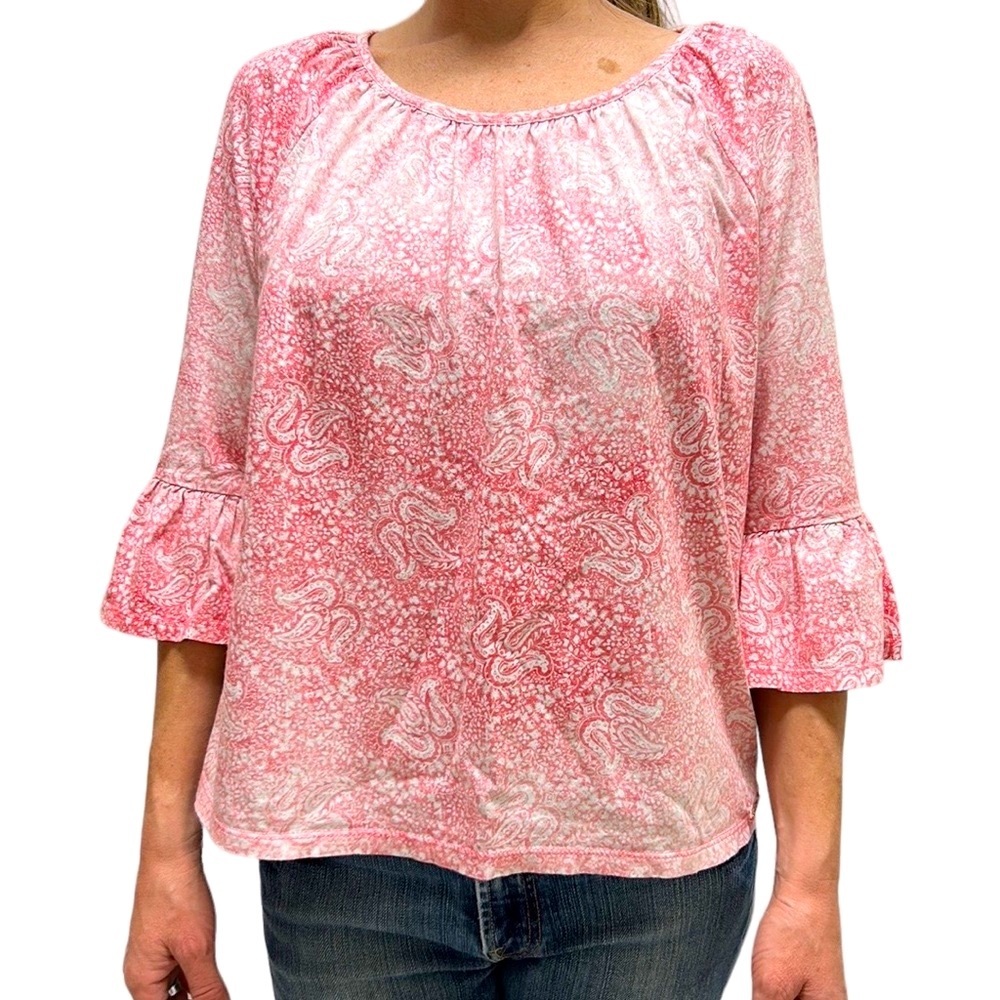 MICHAEL Michael Kors | Ombré Paisley Blouse‎ Bell Sleeve Pink/White M